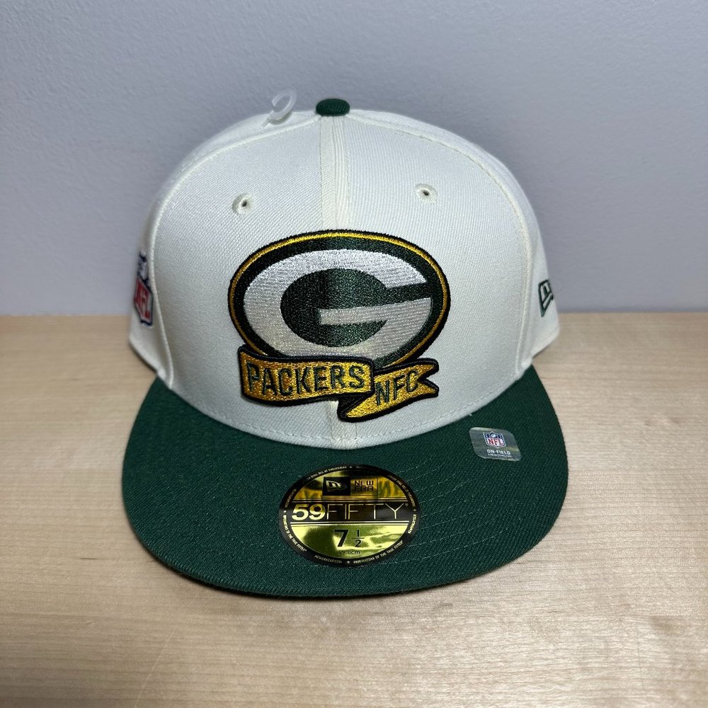 Green Bay Packers 59Fifty New Era Fitted Baseball Hat Cap Green Cream Banner